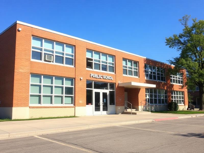 School building exterior with large windows